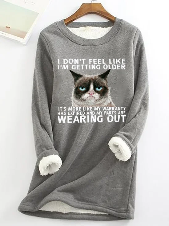 Sweat-shirts Décontracté Hiver Chat Micro-élasticité Quotidien Coupe Régulière Manches Longues en Mélangé de Coton en Toison pour Femmes