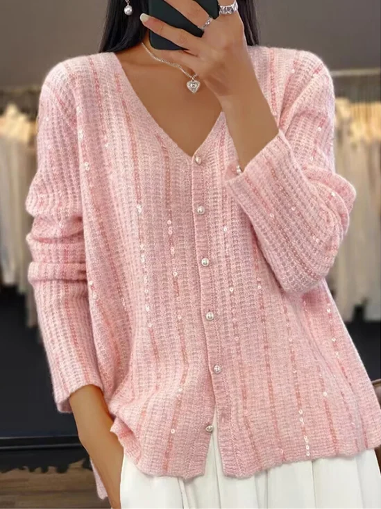Cardigans Décontracté Plain Hiver Brillant Poids lourd Fête Manches Longues Laine/Tricot Mi-long pour Femmes