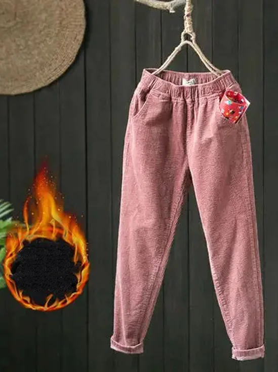 Pantalons Décontracté Plain Hiver Naturel Aucune élasticité Ample Velours Côtelé Pantalon droit Long pour Femmes