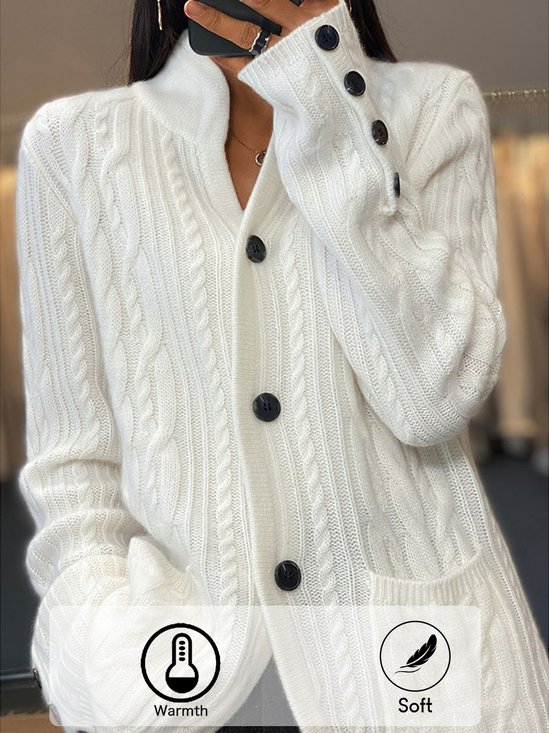 Cardigans Femmes Décontracté Plain Hiver Poids lourd Micro-élasticité Quotidien Manches Longues Laine/Tricot Droit