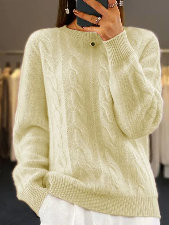 Pulls Décontracté Plain Hiver Acrylique Poids lourd Quotidien Manches Longues Col Rond Droit pour Femmes