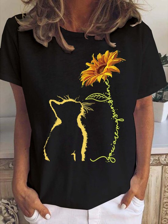T-shirts Femmes Décontracté Imprimé de Lettre Été Polyester Col Rond Léger Aucune élasticité Quotidien Ample