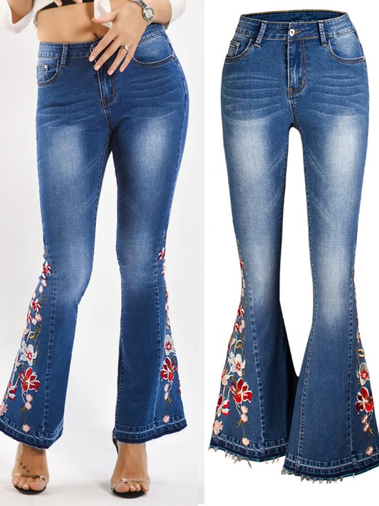 Jeans Femmes Décontracté Floral Printemps / Automne Naturel Aucune élasticité Quotidien Toile de Jean Long Régulier