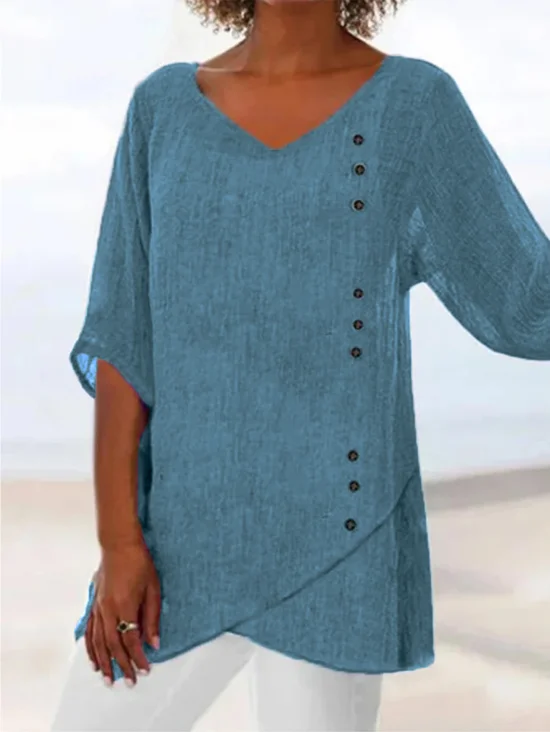Décontracté Manches 3/4 Col V Tops de Grande Taille