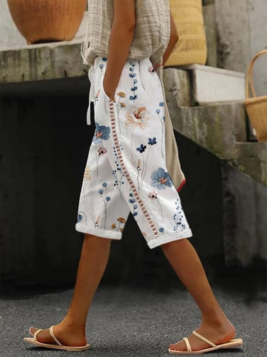 Pantalons Femmes Décontracté Floral Été Polyester Naturel Aucune élasticité Quotidien Droit Régulier