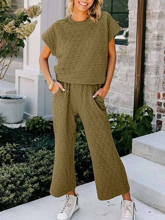 Deux Pièces Ensembles Femmes Décontracté Plain Été Polyester Aucune élasticité Quotidien Ample Top Avec Pantalons Droit