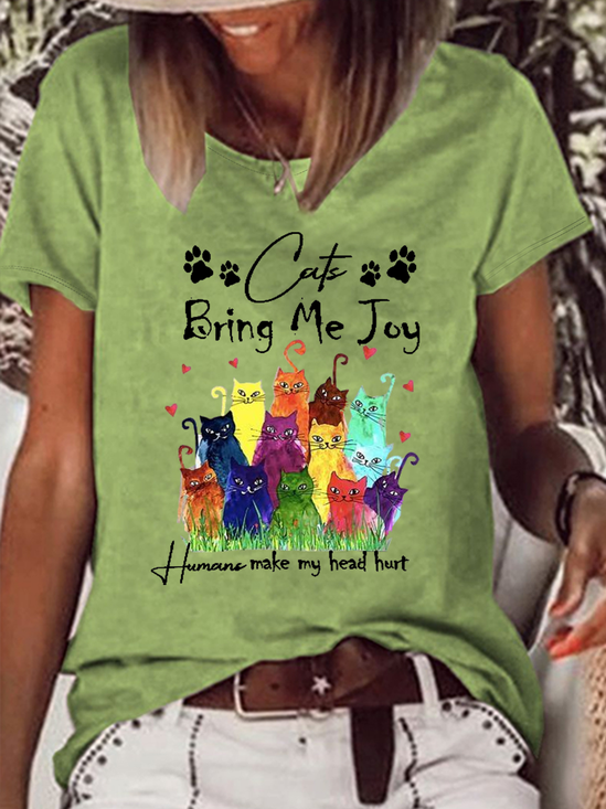 T-shirts Femmes Décontracté Été Lettres de texte Quotidien Ample Col Rond en Mélangé de Coton Régulier Droit