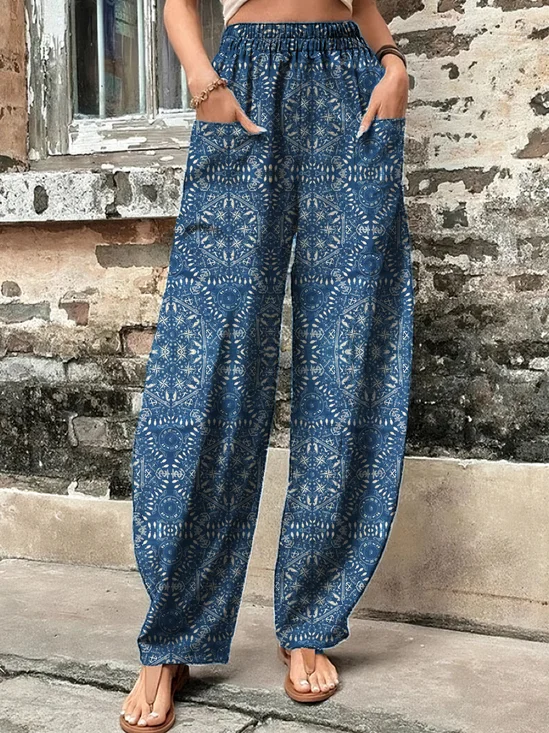 Pantalons Décontracté Ethnique Printemps / Automne Naturel Aucune élasticité Quotidien Ample Pantalons Harem Droit pour Femmes