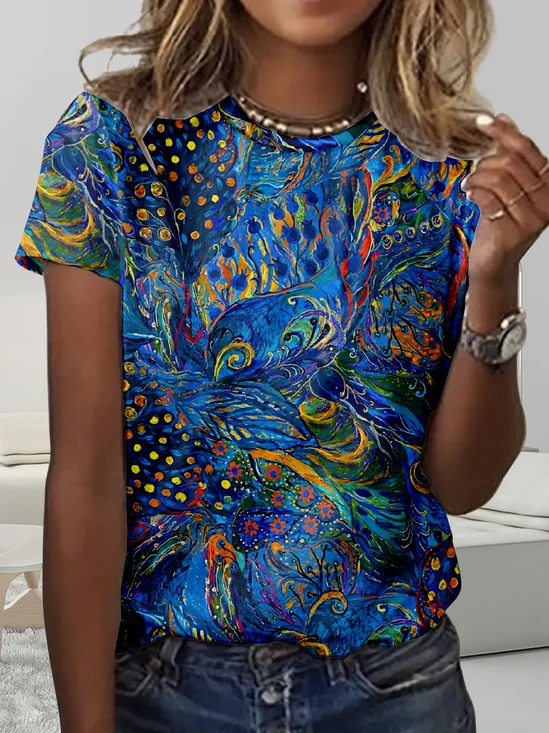 T-shirts Simple Floral Été Polyester Quotidien Coupe Régulière Col Rond Régulier Droit pour Femmes