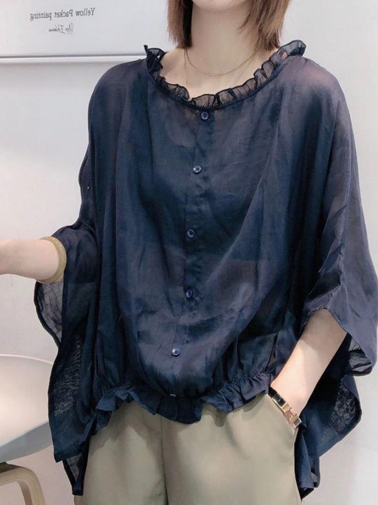 Chemises Femmes Décontracté Plain Été Polyester Ample Demi Manche Col Rond Droit Régulier
