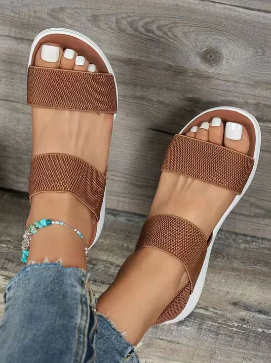 Sandales Antidérapantes Vacances Plain Été Quotidien Talon Bas Bout Rond PU Sandales Antidérapantes à Enfiler pour Femmes