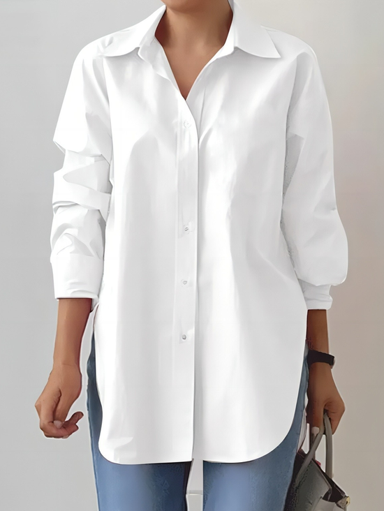 Chemises Femmes Décontracté Plain Printemps / Automne Coton Aucune élasticité Ample Mi-long Régulier ZL