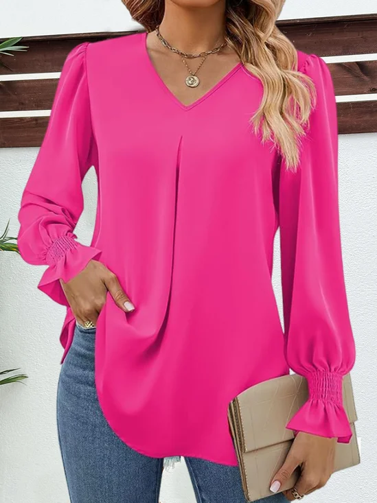 Chemises Décontracté Plain Printemps / Automne Polyester Léger Aucune élasticité Ample Manche Évasée Droit pour Femmes