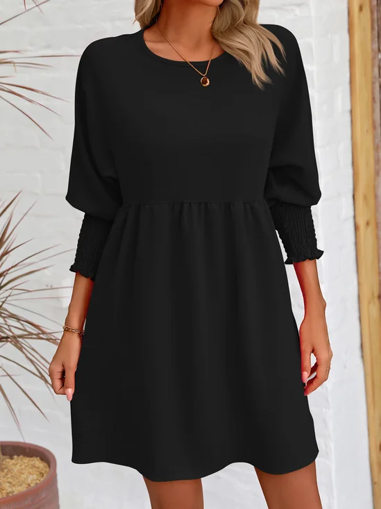 Femmes Plain Noir Col Rond Confortable Court Robe Décontracté