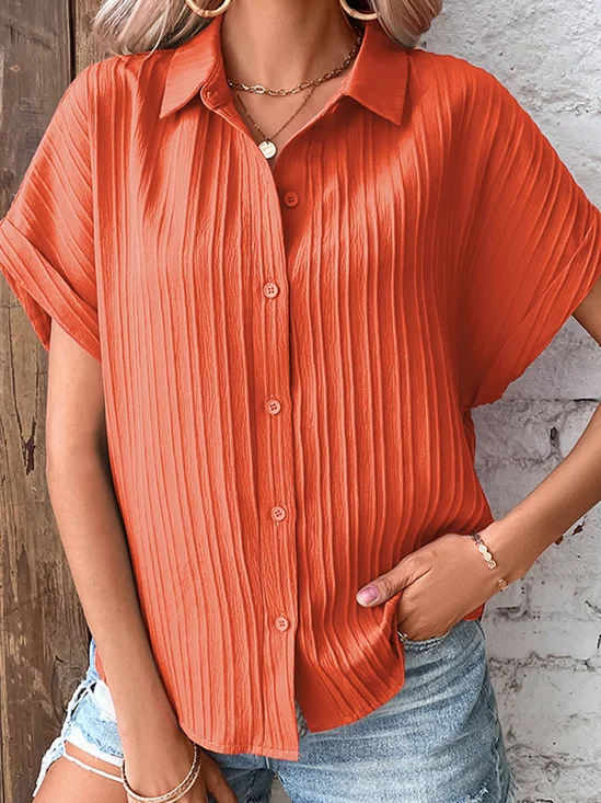 Blouses Décontracté Plain Été Polyester Aucune élasticité Quotidien Manches Courtes Régulier Droit pour Femmes