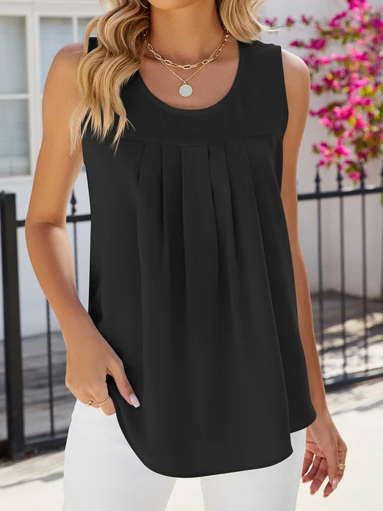 Top Débardeur Tops Décontracté Plain Été Polyester Micro-élasticité Quotidien Coupe Régulière Sans Manches Col Rond pour Femmes