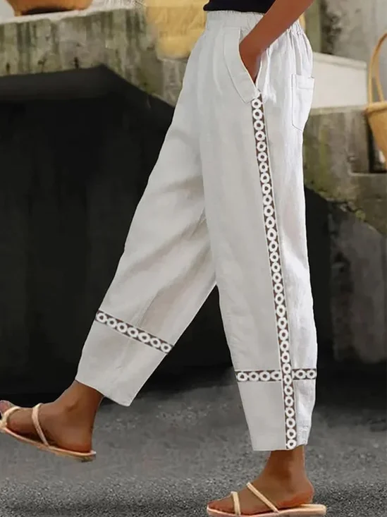 Pantalons Femmes Décontracté Plain Printemps / Automne en Lin Quotidien Ample Dentelle Taille Moyenne Régulier
