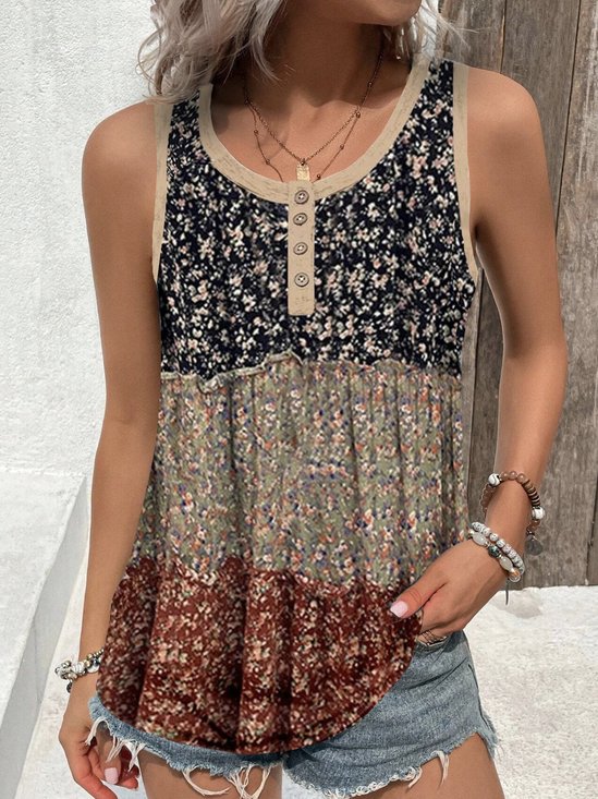 Top Débardeur Tops Décontracté Floral Été Aucune élasticité Quotidien Ample Régulier Droit Régulier pour Femmes