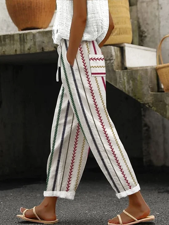 Pantalons Femmes Rayé Décontracté Printemps / Automne Aucune élasticité Quotidien Ample Taille Élastique Long Régulier