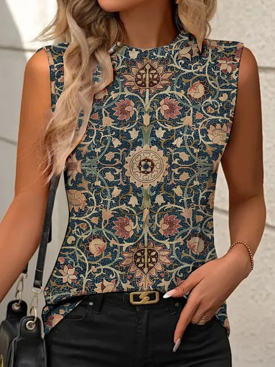 Top Débardeur Tops Femmes Décontracté Ethnique Été Polyester Vacances Ample Sans Manches Col Rond Droit