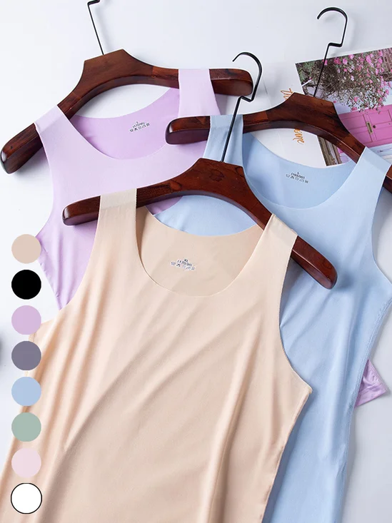 Top Débardeur Tops Décontracté Plain Été Polyester Sans Manches Col Rond Régulier Droit Élasticité moyenne pour Femmes