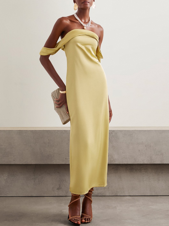 Femmes Plain Jaune Sans Bretelles Confortable Robe Maxi Vacances