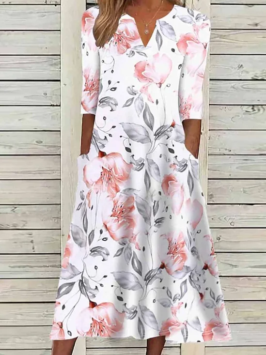 Femmes Floral Rose Entaillé Confortable Robe Maxi Décontracté