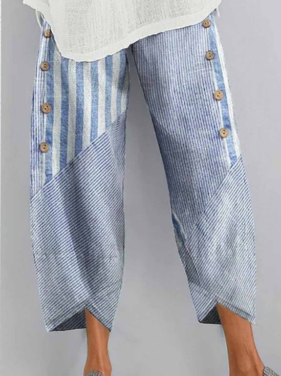 Pantalons Rayé Décontracté Printemps / Automne Coton Naturel Aucune élasticité Quotidien Ample Pantalons Harem pour Femmes