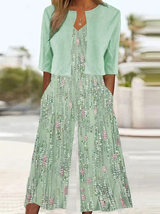 Deux Pièces Ensembles Décontracté Été Aléatoire Imprimé Polyester Naturel Aucune élasticité Meilleure vente Col Rond Poche Couture pour Femmes