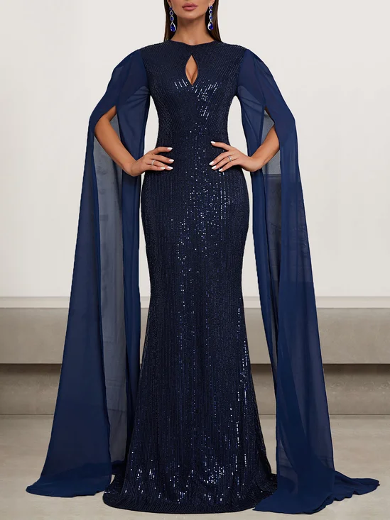 Femmes Plain Bleu Violacé Col Rond Confortable Robe Maxi Sexy
