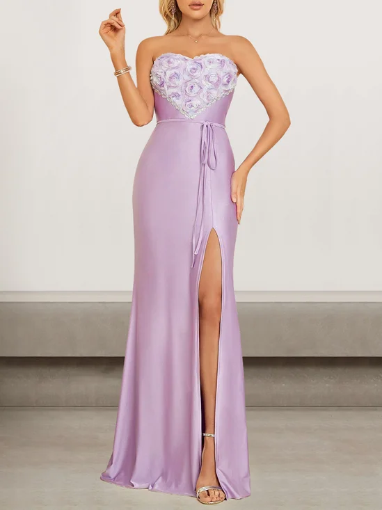 Femmes Plain Violet l'Encolure Bateau Confortable Robe Maxi Sexy