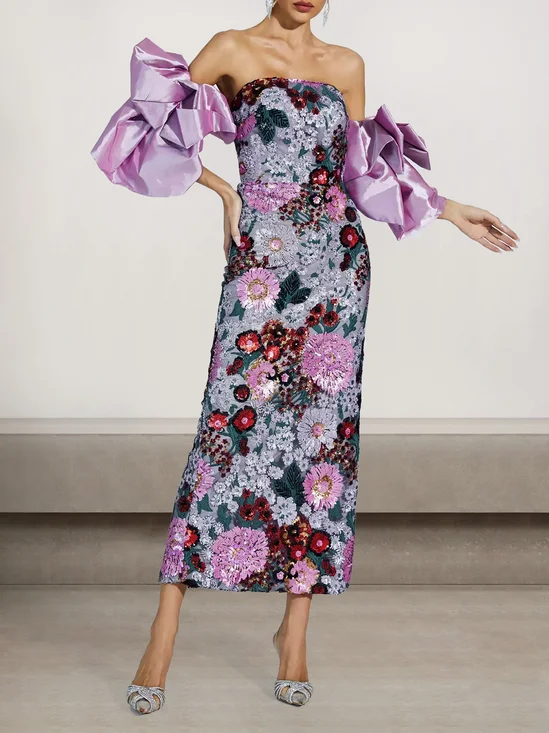 Femmes Plain Violet Une Épaule Dénudée Confortable Robe Maxi Sexy