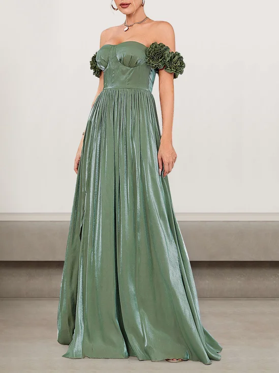 Femmes Plain Vert l'Encolure Bateau Confortable Robe Maxi Sexy