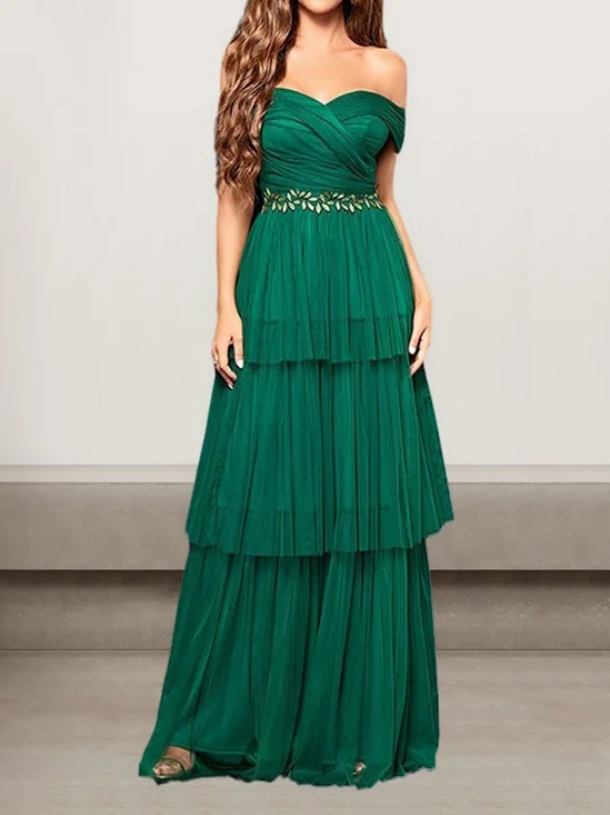 Femmes Plain Vert Foncé l'Encolure Bateau Confortable Robe Maxi Sexy