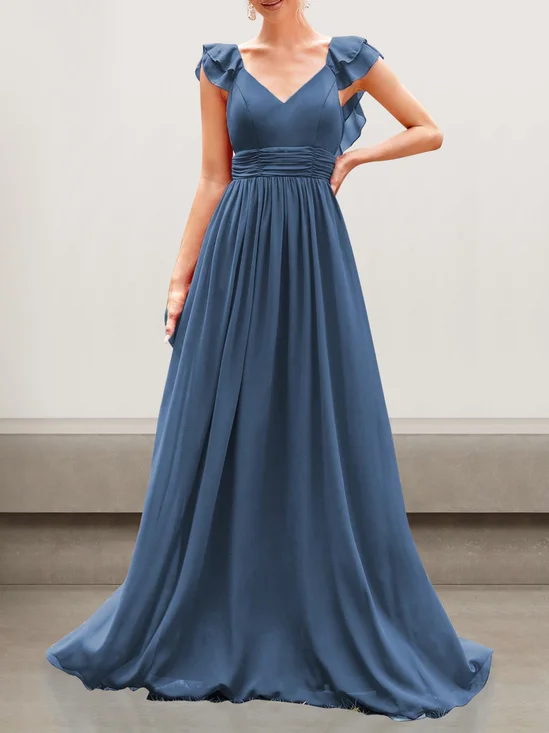 Femmes Plain Bleu Col V Confortable Robe Maxi Sexy