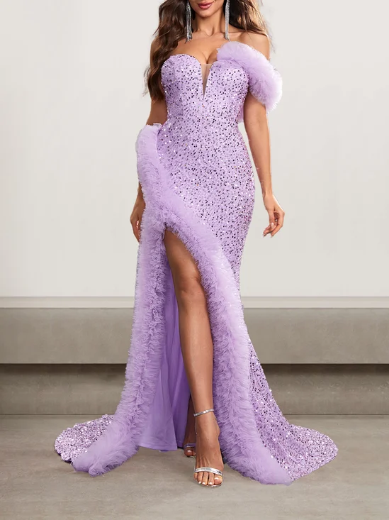 Femmes Plain Violet Clair Sans Bretelles Confortable Robe Maxi Sexy