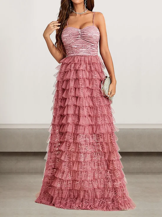 Femmes Plain Rose poussiéreux Col V Confortable Robe Maxi Sexy