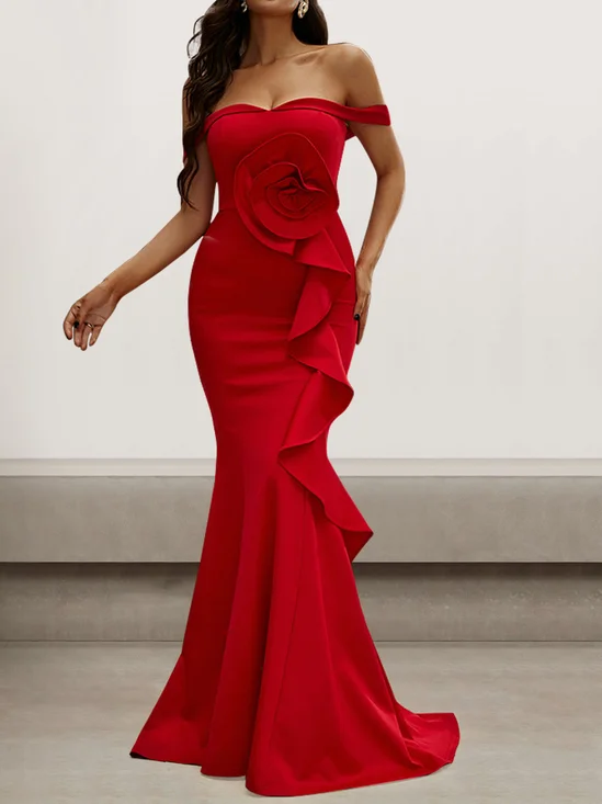 Femmes Plain Brun Col Rond Confortable Robe Maxi Sexy