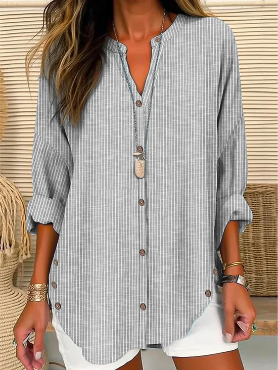 Blouses Femmes Rayé Décontracté Printemps / Automne Polyester Aucune élasticité Quotidien Droit Boucle Col de Chemise