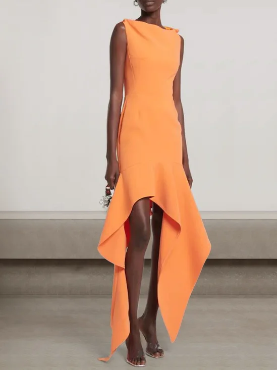 Femmes Plain Orange Col Rond Confortable Robe Maxi Sexy