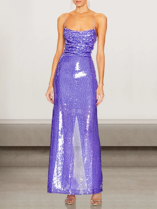 Femmes Plain Violet à Bretelles Confortable Robe Maxi Sexy