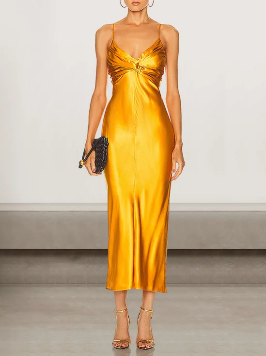 Femmes Plain Or Col V Confortable Robe Maxi Sexy