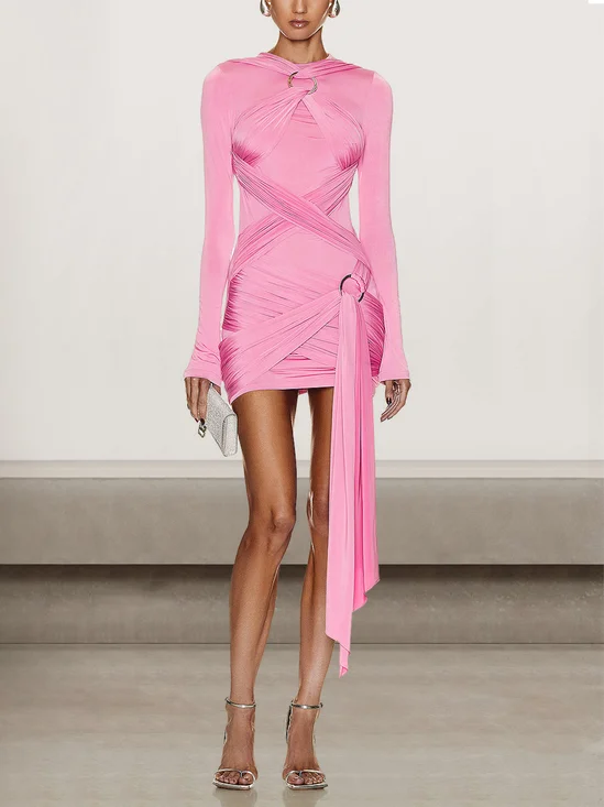 Femmes Plain Rose Confortable Mini Robe Sexy