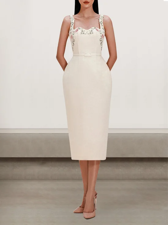 Femmes Floral Blanc Cassé à Bretelles Confortable Robe Mi-Longue Sexy
