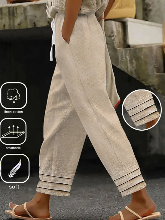 Pantalons Décontracté Plain Printemps / Automne Aucune élasticité Ample Coton Et Lin Pantalon droit Droit Non Ceinture pour Femmes