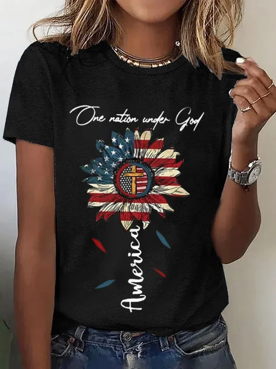 T-shirts Femmes Décontracté Été Le jour de l'indépendance (Drapeau) Manches Courtes Régulier Régulier Le jour de l'indépendance Élasticité moyenne Oui