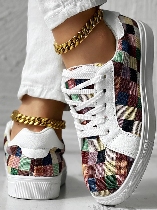 Chaussures de skate Décontracté Toutes Les Saisons Bloc de Couleur Quotidien à Enfiler à Talon Plat Bout Rond Toile Caoutchouc pour Femmes