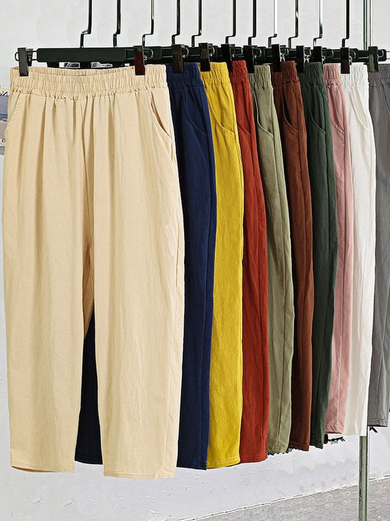 Pantalons Décontracté Plain Printemps / Automne Coton Naturel Quotidien Ample Pantalon à la cheville Droit pour Femmes