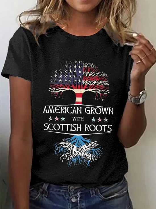 T-shirts Décontracté Été Le jour de l'indépendance (Drapeau) Coton Manches Courtes Col Rond Régulier Droit Élasticité moyenne pour Femmes
