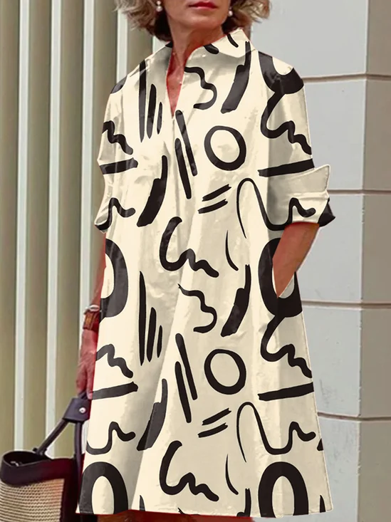 Femmes Impression aléatoire Couleur 1 Col de Chemise Confortable Couture de poche Robe Mi-Longue Décontracté